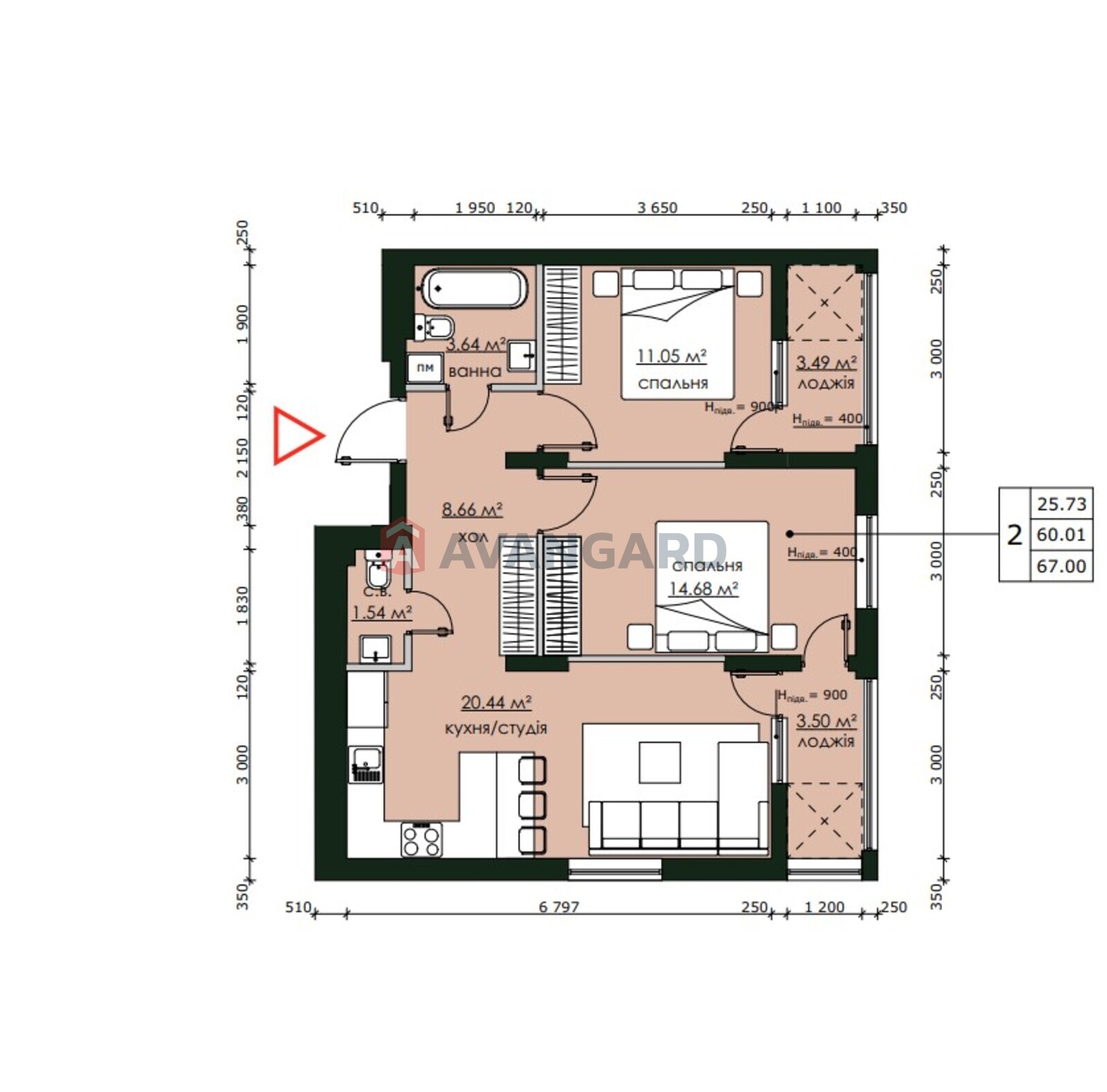 2 ��. ��������, 67/30/20.44 ��. �., 9/16 ������ ���� 4