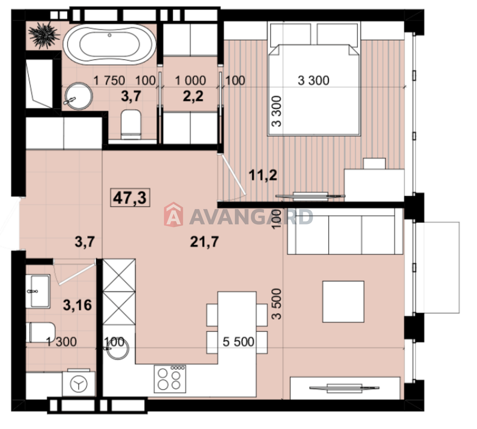 2 кім. квартира, 47.3/24/21 кв. м., 2/14 поверх фото 1 2 кім. квартира, 47.3/24/21 кв. м., 2/14 поверх фото 1