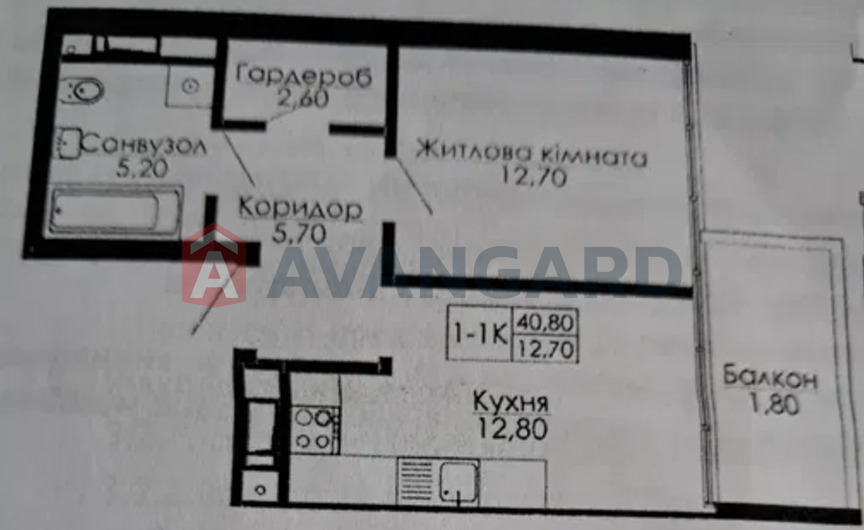 1 кім. квартира, 40,8/12,7/12,8 кв. м., 5/16 поверх фото 17 1 кім. квартира, 40,8/12,7/12,8 кв. м., 5/16 поверх фото 17