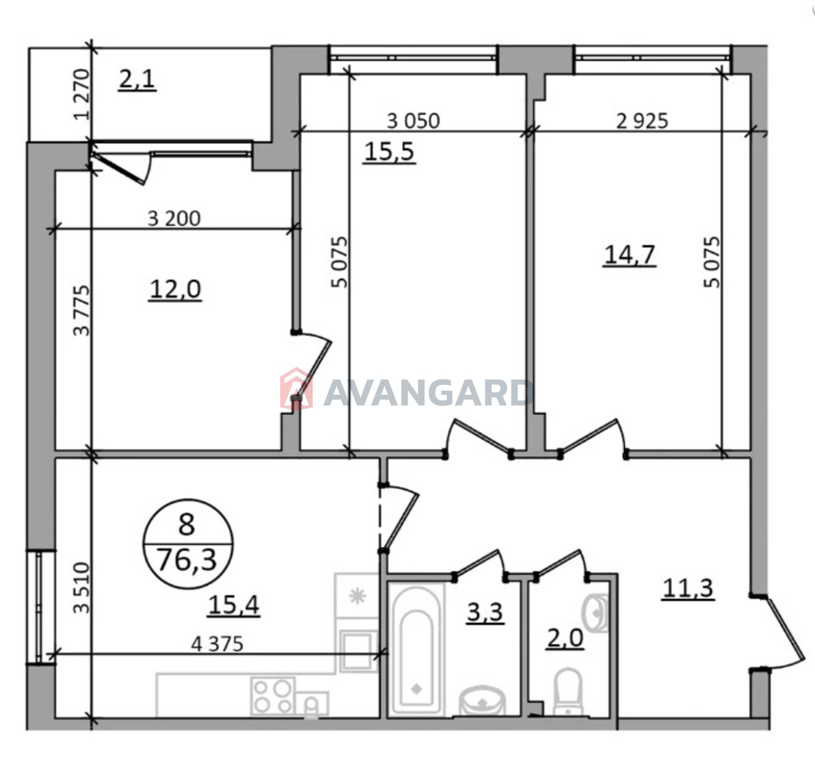 3 ��. ��������, 76.3/42.2/15.4 ��. �., 2/5 ������ ���� 19