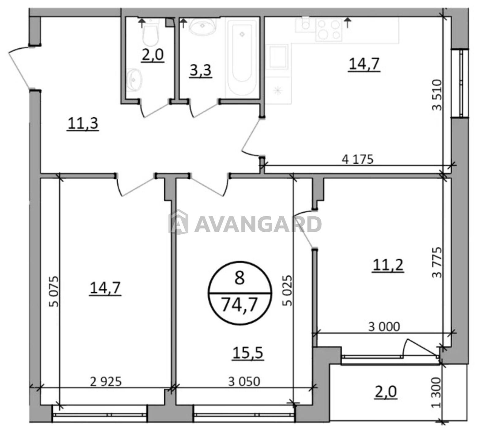 3 ��. ��������, 74,7/15/27 ��. �., 2/5 ������ ���� 2