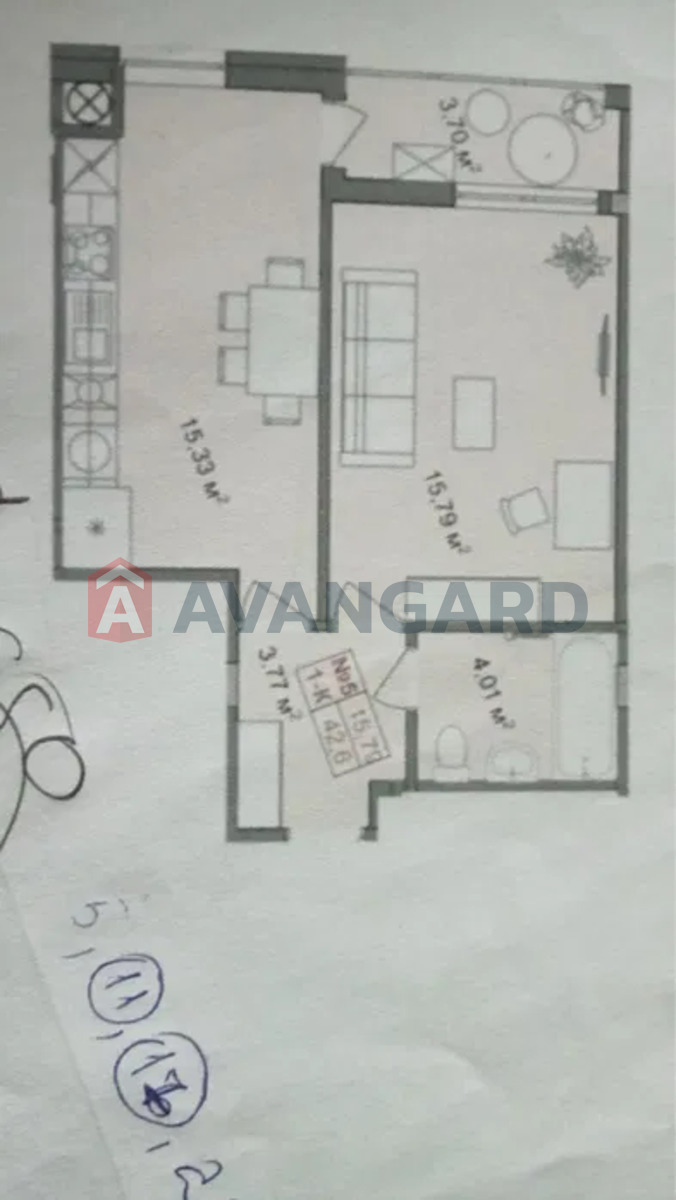 1 кім. квартира, 43/-/16 кв. м., 2/5 поверх фото 2 1 кім. квартира, 43/-/16 кв. м., 2/5 поверх фото 2