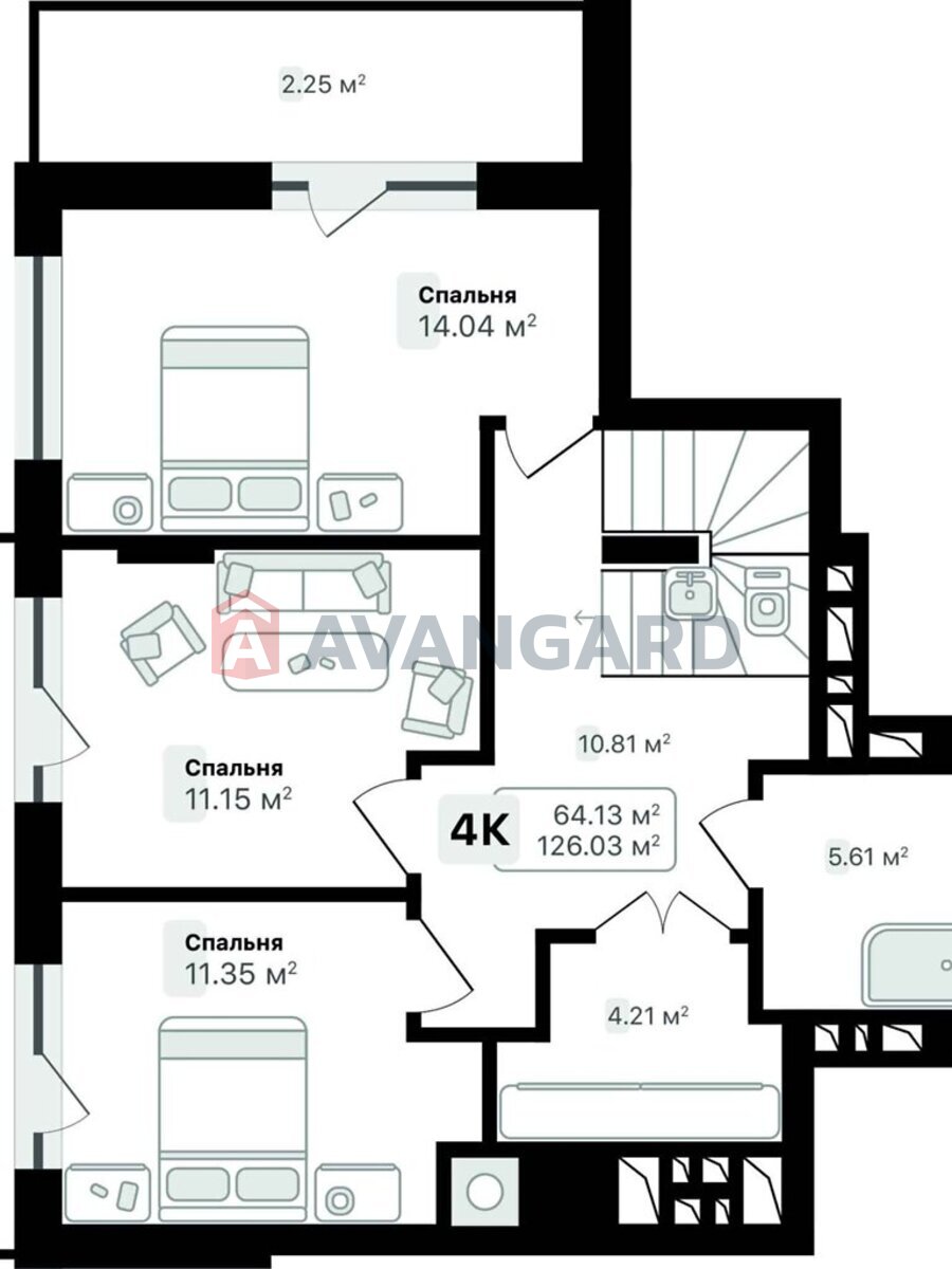 4 комн. квартира, 126/64/30 кв. м., 9/10 этаж фото 9 4 комн. квартира, 126/64/30 кв. м., 9/10 этаж фото 9