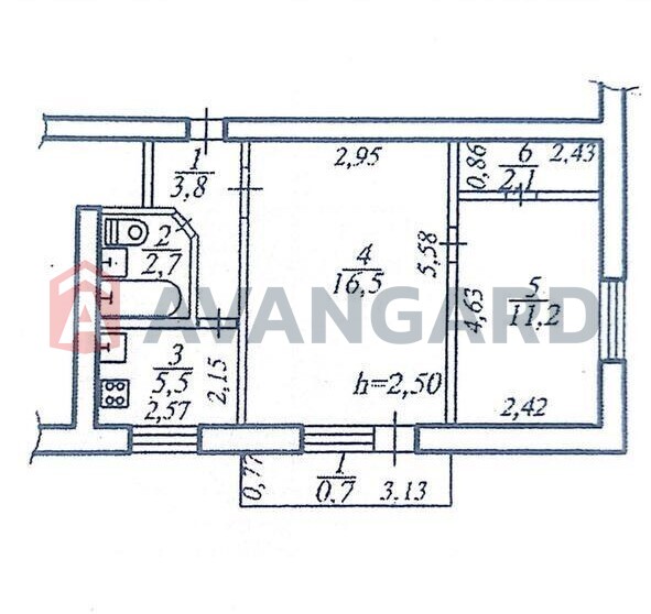 2 кім. квартира, 42.5/27.7/5.5 кв. м., 5/5 поверх фото 13 2 кім. квартира, 42.5/27.7/5.5 кв. м., 5/5 поверх фото 13
