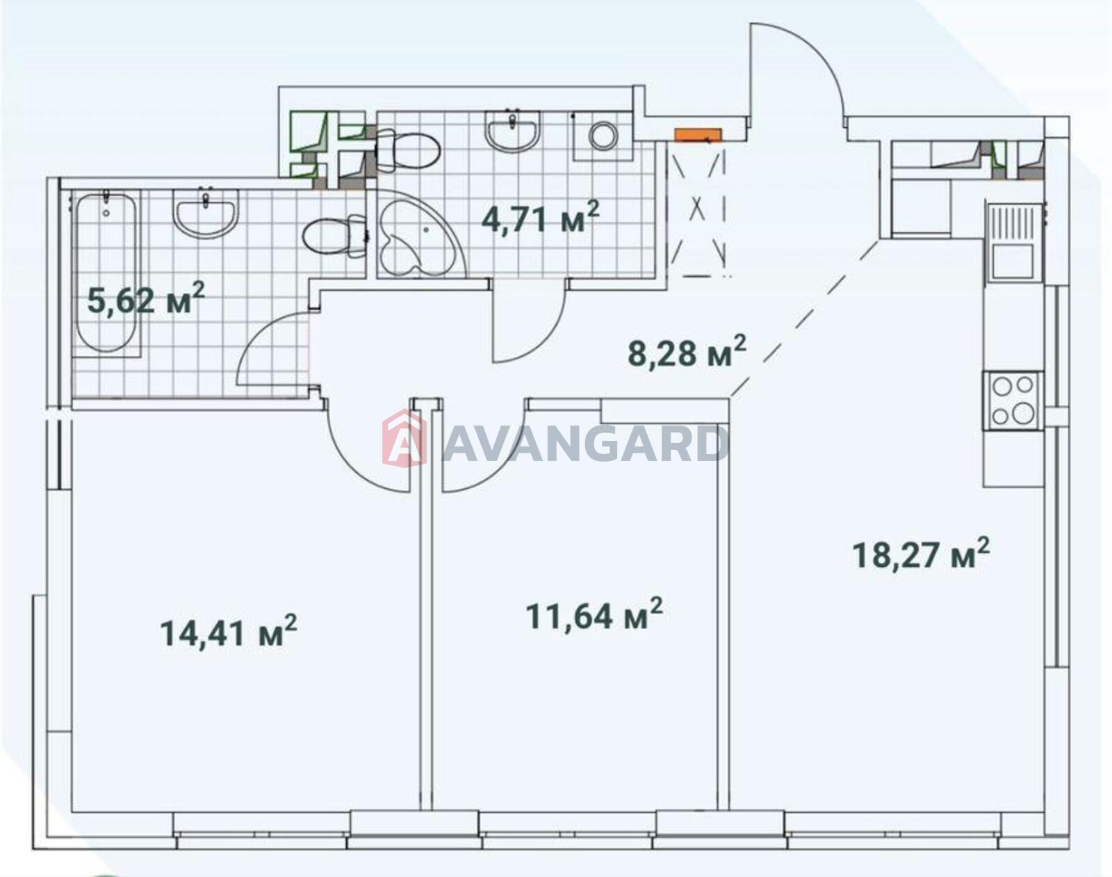 2 кім. квартира, 63/-/18.27 кв. м., 14/16 поверх фото 4 2 кім. квартира, 63/-/18.27 кв. м., 14/16 поверх фото 4