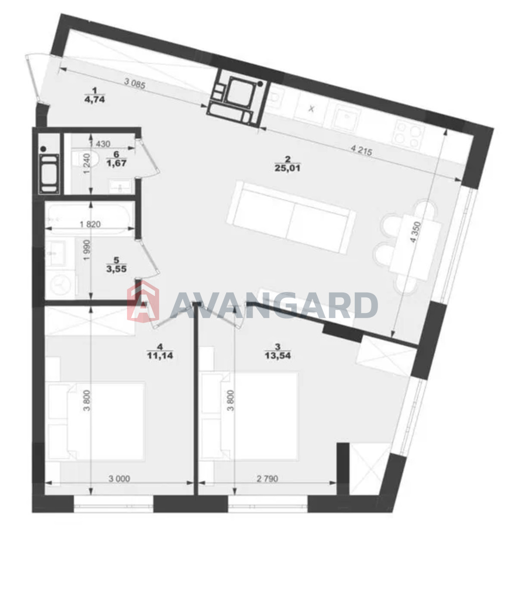 2 кім. квартира, 56/-/25 кв. м., 9/10 поверх фото 7 2 кім. квартира, 56/-/25 кв. м., 9/10 поверх фото 7