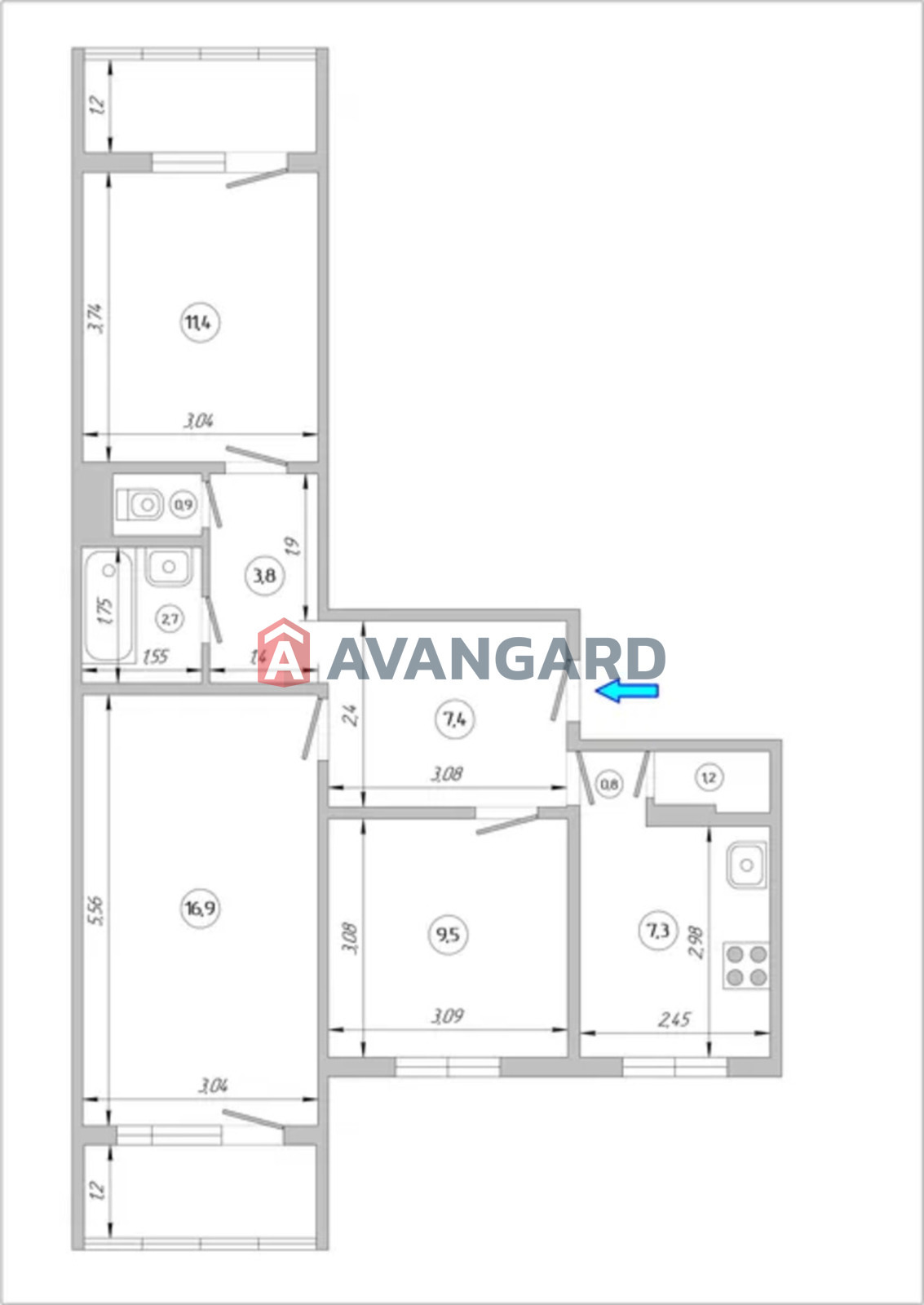 3 комн. квартира, 68/-/8 кв. м., 8/9 этаж фото 16 3 комн. квартира, 68/-/8 кв. м., 8/9 этаж фото 16