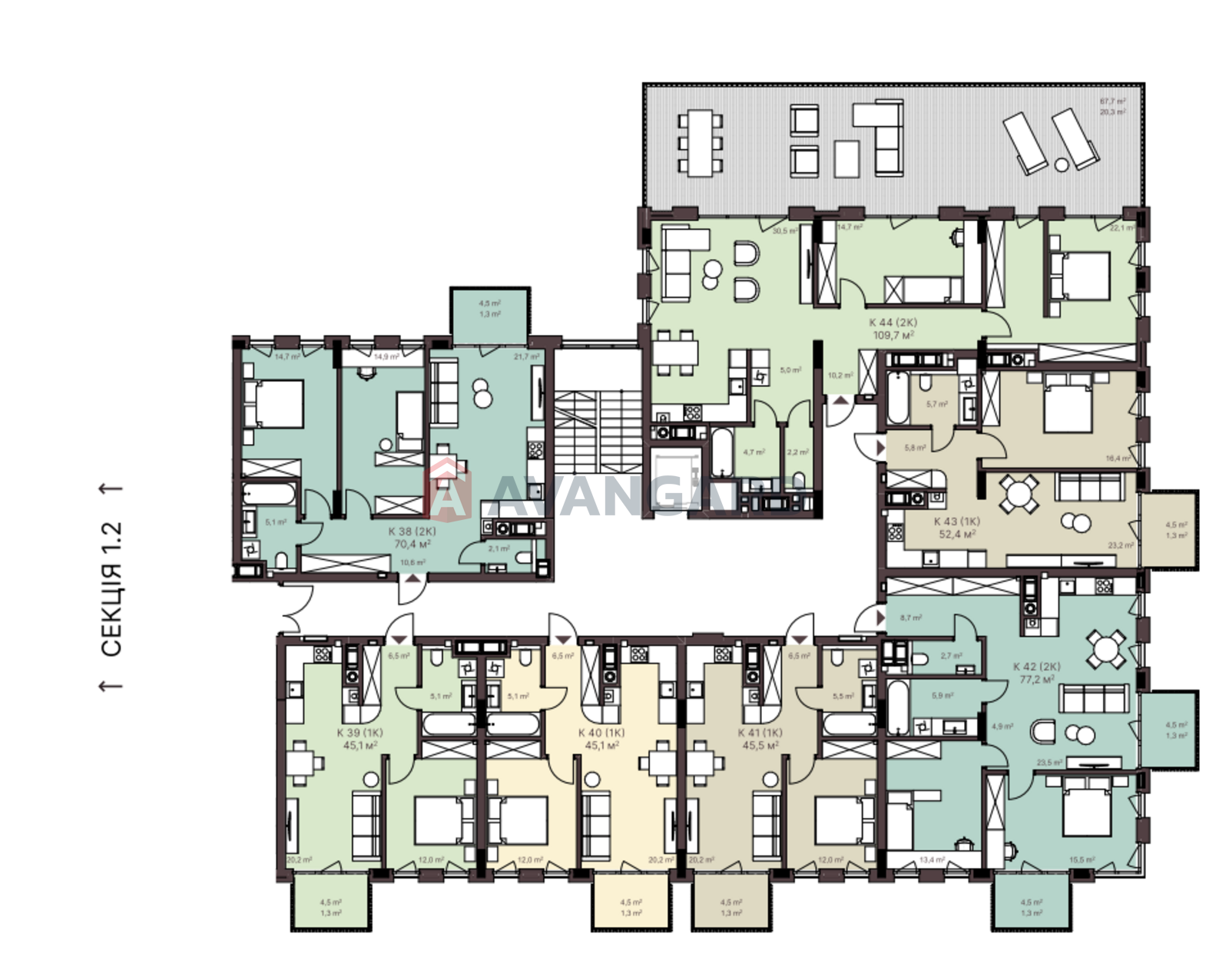 1 кім. квартира, 44/12/21 кв. м., 3/7 поверх фото 20 1 кім. квартира, 44/12/21 кв. м., 3/7 поверх фото 20