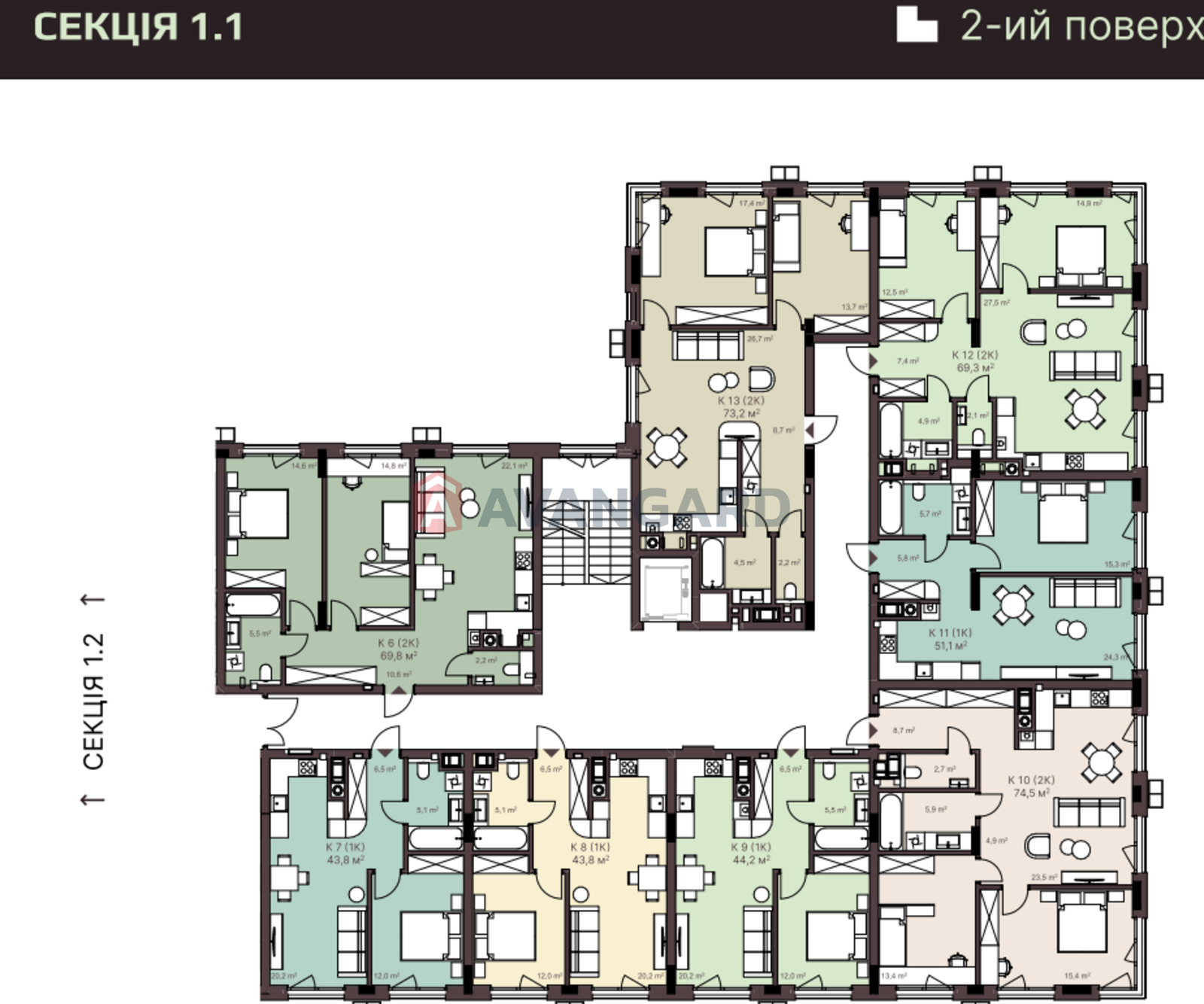 1 кім. квартира, 44/12/21 кв. м., 3/7 поверх фото 12 1 кім. квартира, 44/12/21 кв. м., 3/7 поверх фото 12