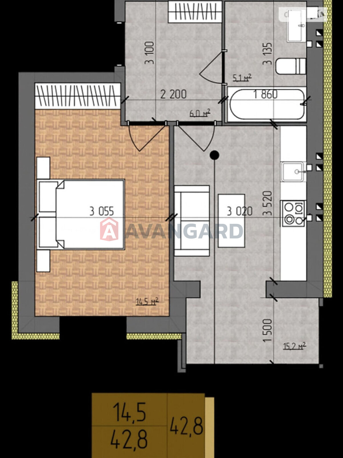 1 кім. квартира, 42/14/15 кв. м., 1/3 поверх фото 26 1 кім. квартира, 42/14/15 кв. м., 1/3 поверх фото 26