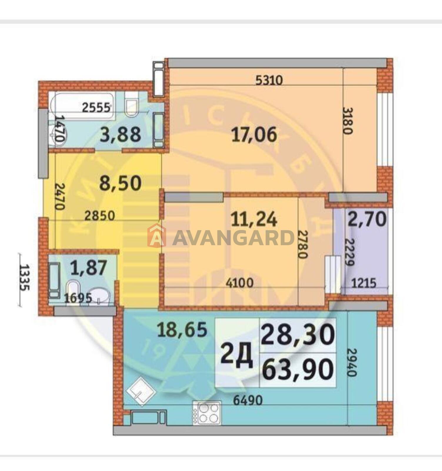 2 кім. квартира, 63/-/18 кв. м., 4/24 поверх фото 2 2 кім. квартира, 63/-/18 кв. м., 4/24 поверх фото 2