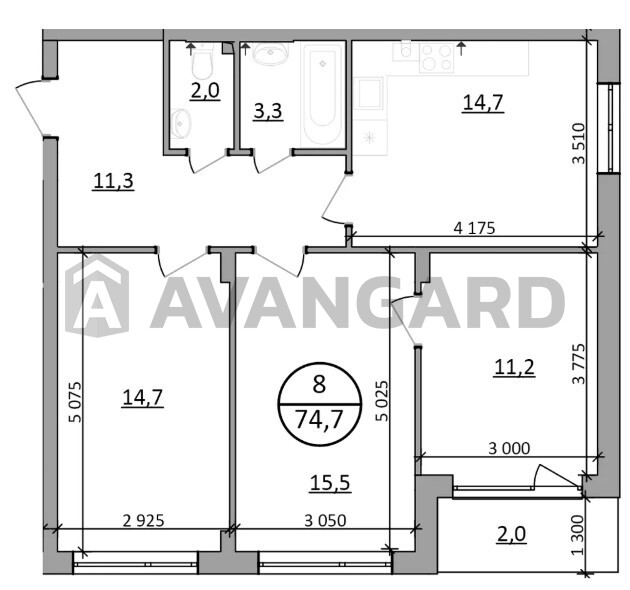 3 кім. квартира, 74.7/-/15 кв. м., 2/5 поверх фото 3 3 кім. квартира, 74.7/-/15 кв. м., 2/5 поверх фото 3