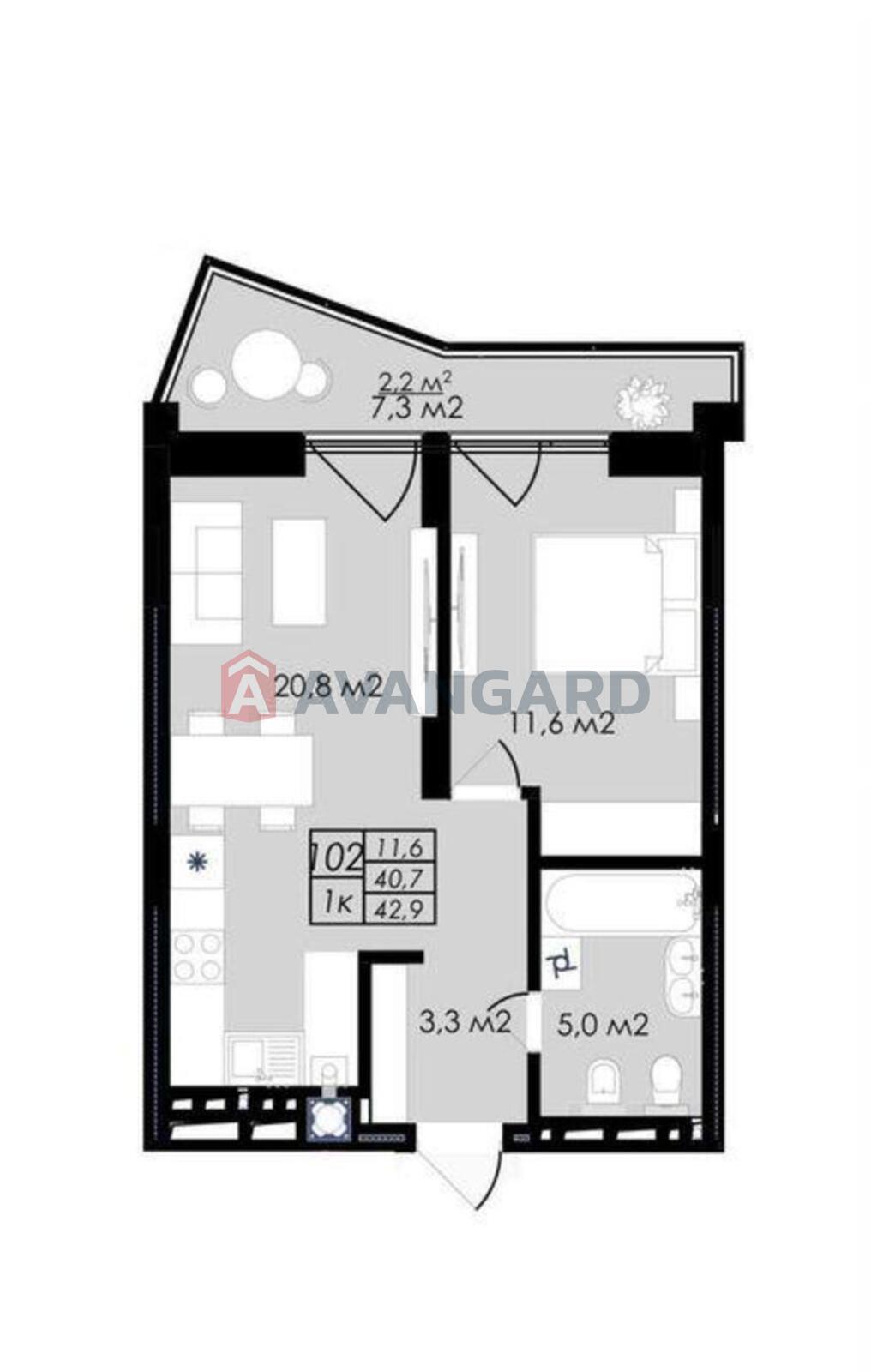 1 комн. квартира, 42/-/20 кв. м., 7/9 этаж фото 2 1 комн. квартира, 42/-/20 кв. м., 7/9 этаж фото 2