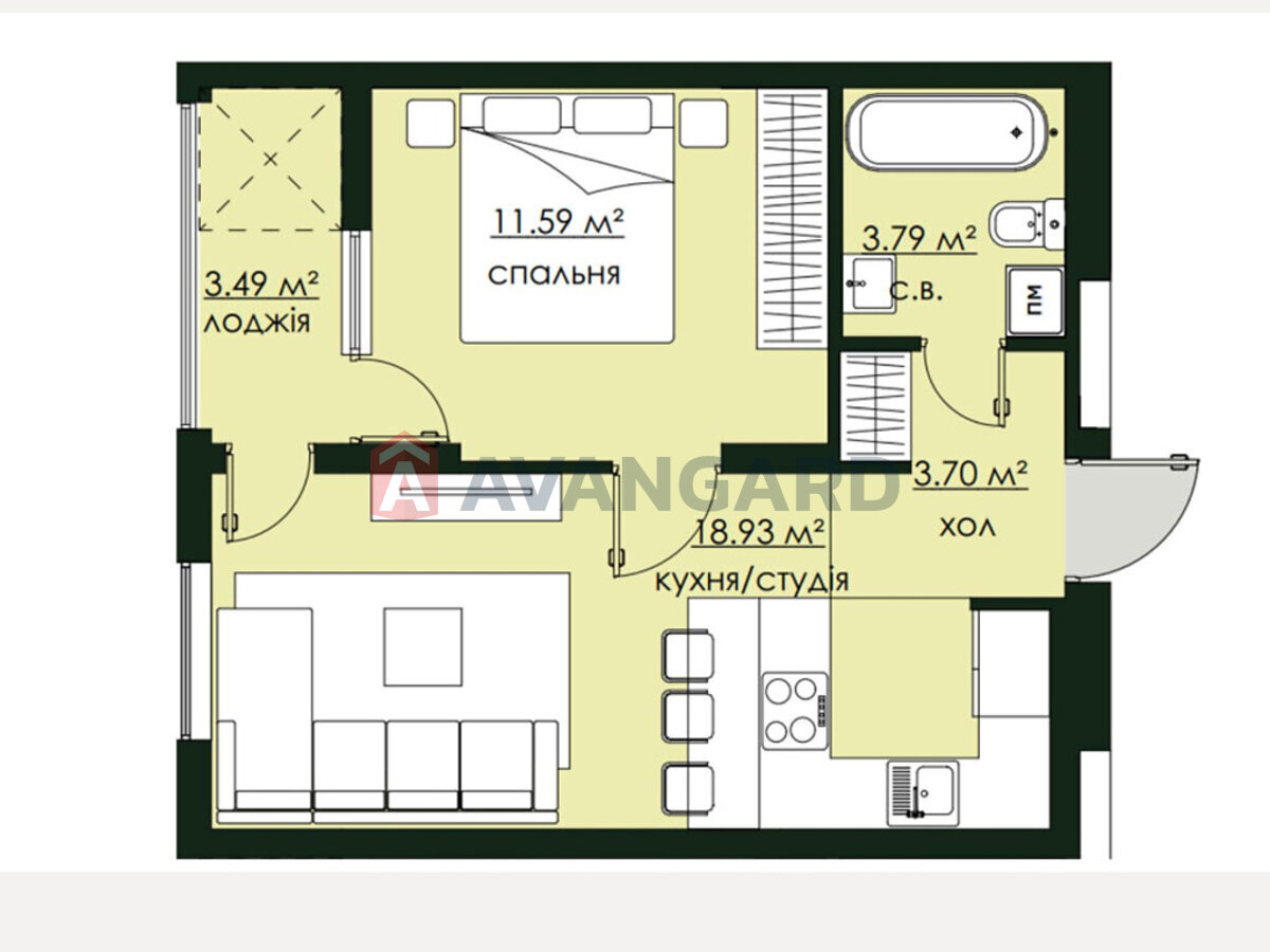 1 кім. квартира, 41/15/20 кв. м., 8/16 поверх фото 6 1 кім. квартира, 41/15/20 кв. м., 8/16 поверх фото 6