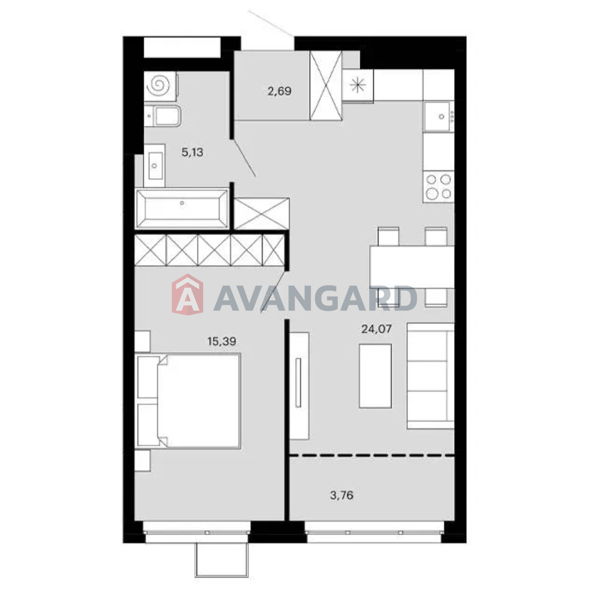 1 кім. квартира, 51/-/24 кв. м., 3/8 поверх фото 3 1 кім. квартира, 51/-/24 кв. м., 3/8 поверх фото 3