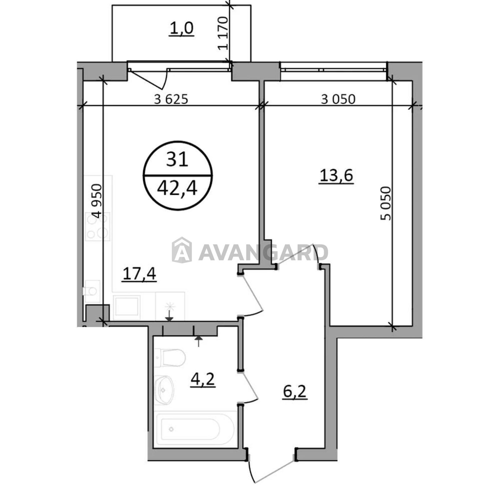1 комн. квартира, 42,4/13,6/17,4 кв. м., 1/5 этаж фото 15 1 комн. квартира, 42,4/13,6/17,4 кв. м., 1/5 этаж фото 15