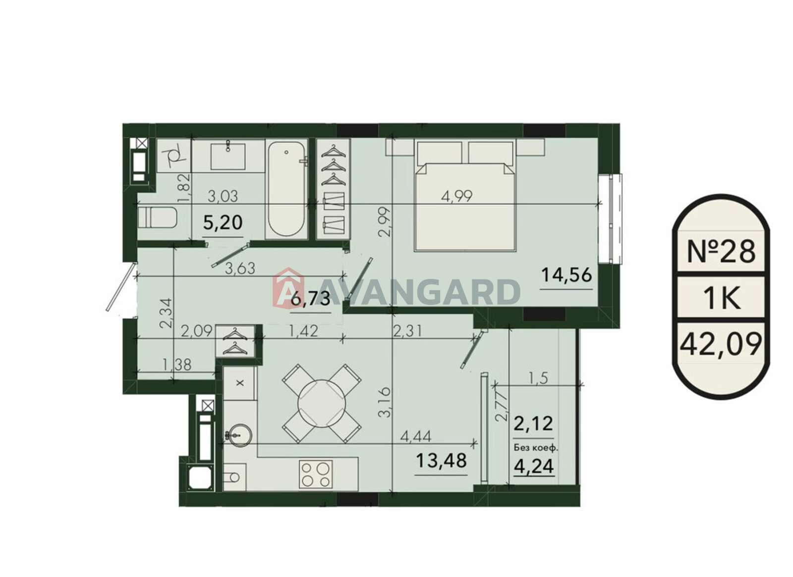 1 кім. квартира, 42/15/14 кв. м., 5/8 поверх фото 4 1 кім. квартира, 42/15/14 кв. м., 5/8 поверх фото 4