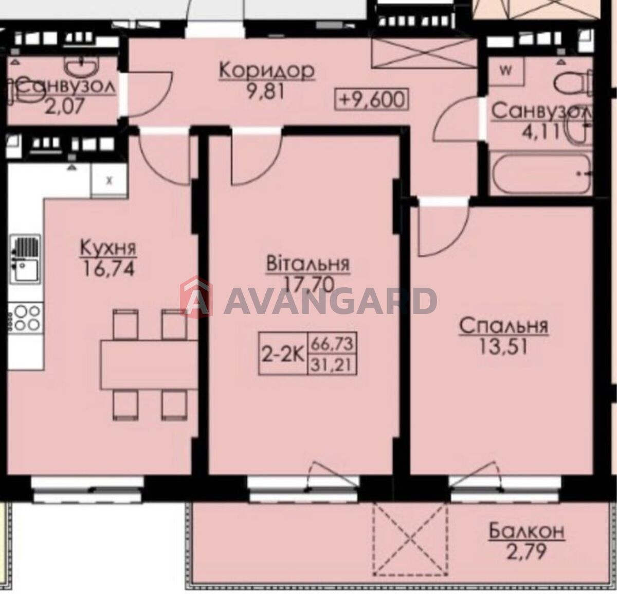 2 кім. квартира, 66/-/16 кв. м., 4/9 поверх фото 3 2 кім. квартира, 66/-/16 кв. м., 4/9 поверх фото 3