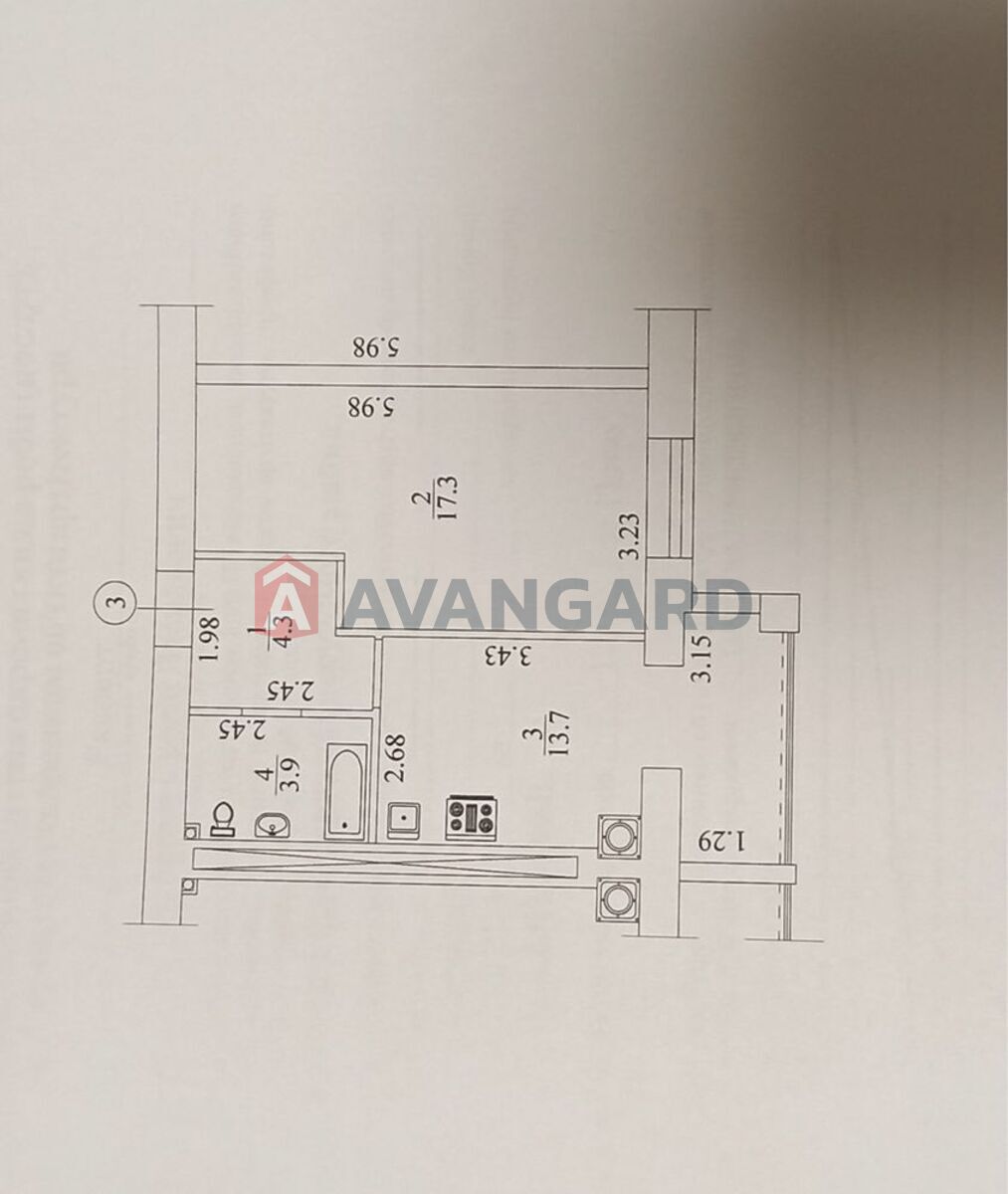 1 кім. квартира, 39/-/13 кв. м., 3/9 поверх фото 3 1 кім. квартира, 39/-/13 кв. м., 3/9 поверх фото 3