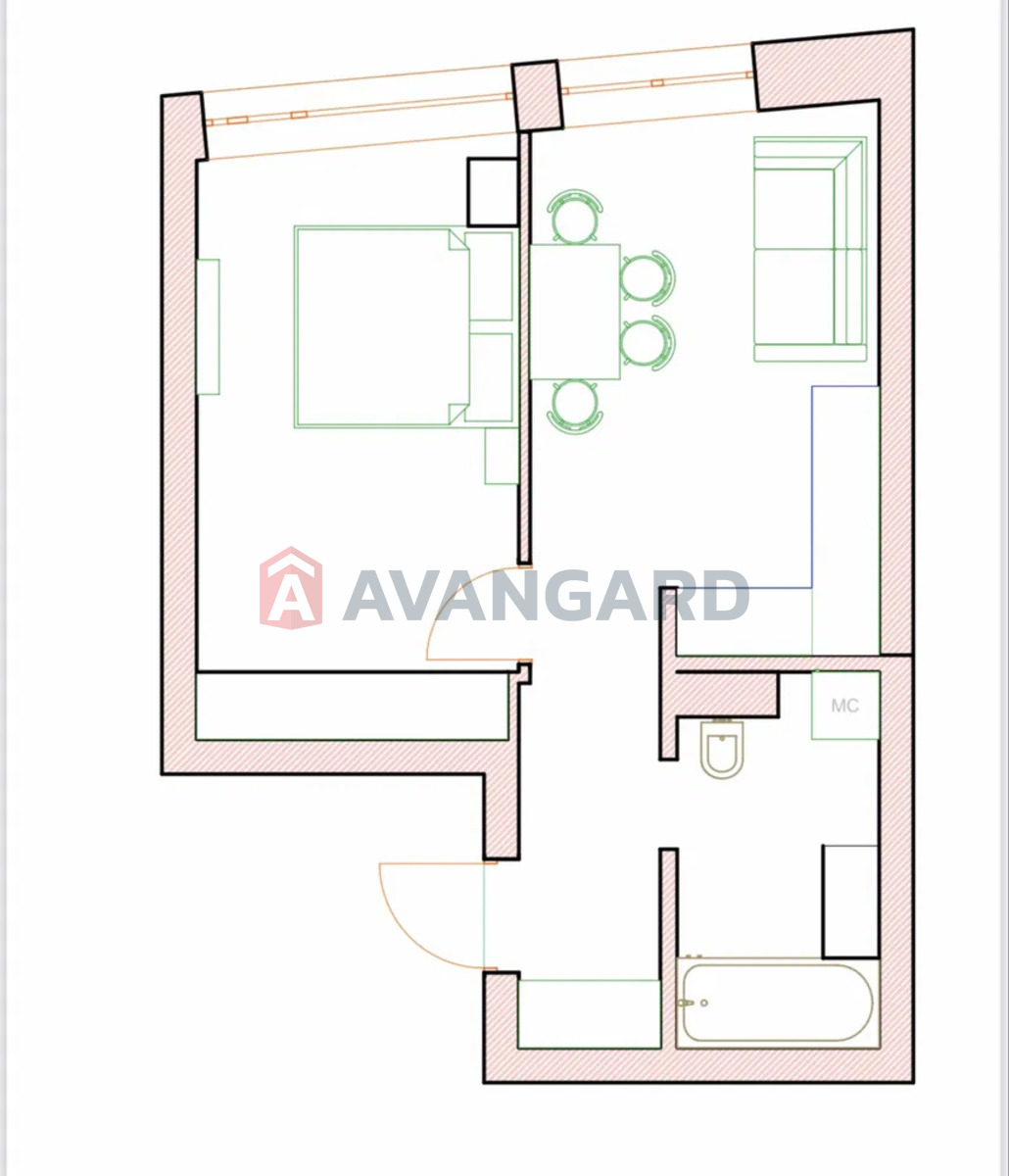 1 кім. квартира, 44/-/17 кв. м., 25/26 поверх фото 2 1 кім. квартира, 44/-/17 кв. м., 25/26 поверх фото 2