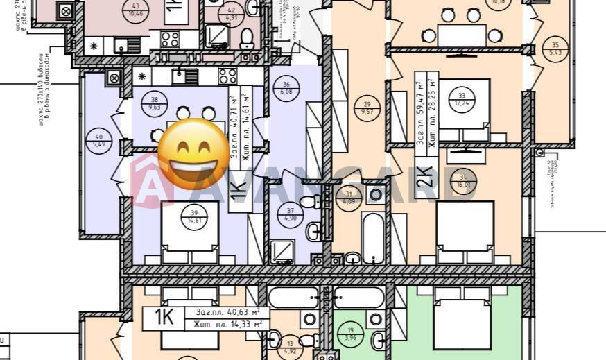 1 кім. квартира, 40,7/15/10 кв. м., 1/7 поверх фото 7 1 кім. квартира, 40,7/15/10 кв. м., 1/7 поверх фото 7