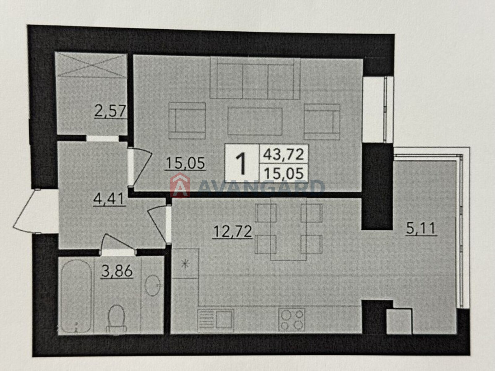 1 кім. квартира, 46/-/13 кв. м., 4/9 поверх фото 1 1 кім. квартира, 46/-/13 кв. м., 4/9 поверх фото 1