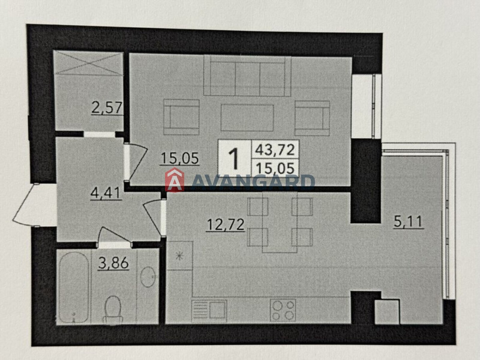 1 кім. квартира, 46/-/13 кв. м., 4/9 поверх фото 1 1 кім. квартира, 46/-/13 кв. м., 4/9 поверх фото 1