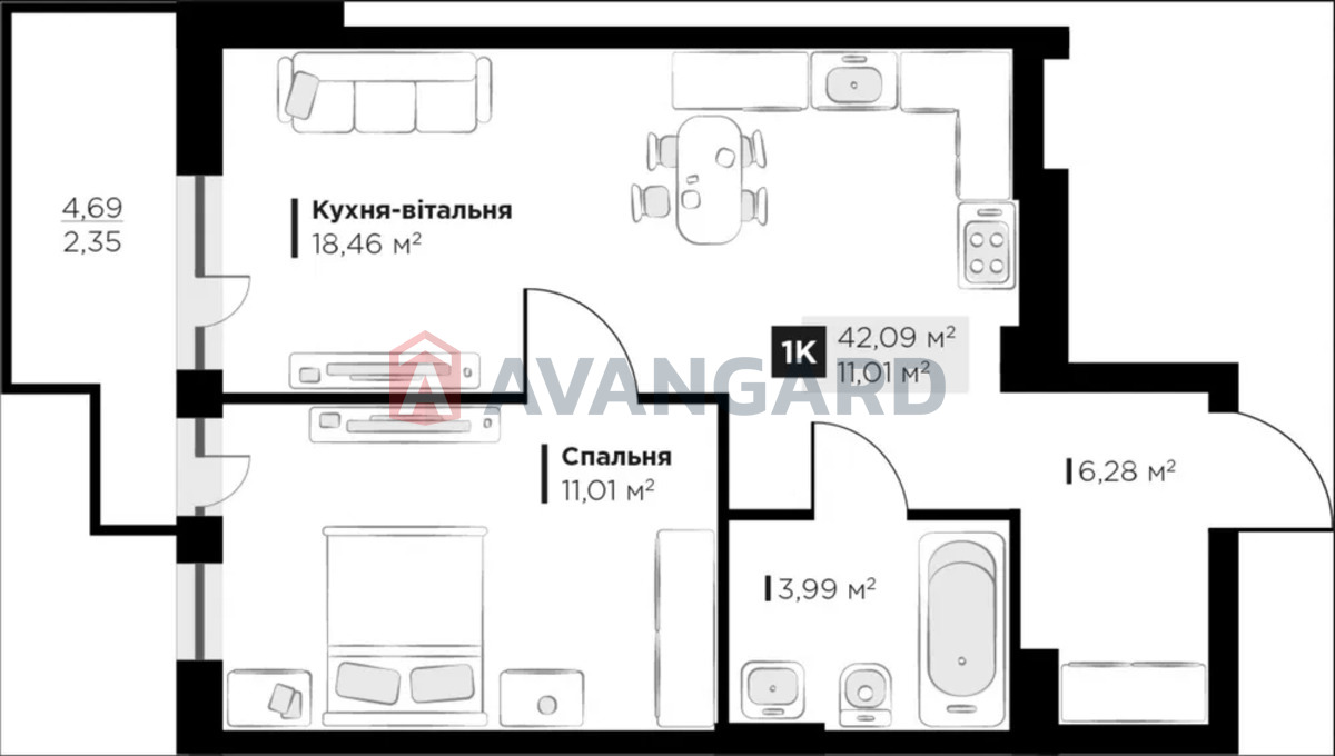 1 комн. квартира, 42/11/18 кв. м., 3/8 этаж фото 10 1 комн. квартира, 42/11/18 кв. м., 3/8 этаж фото 10