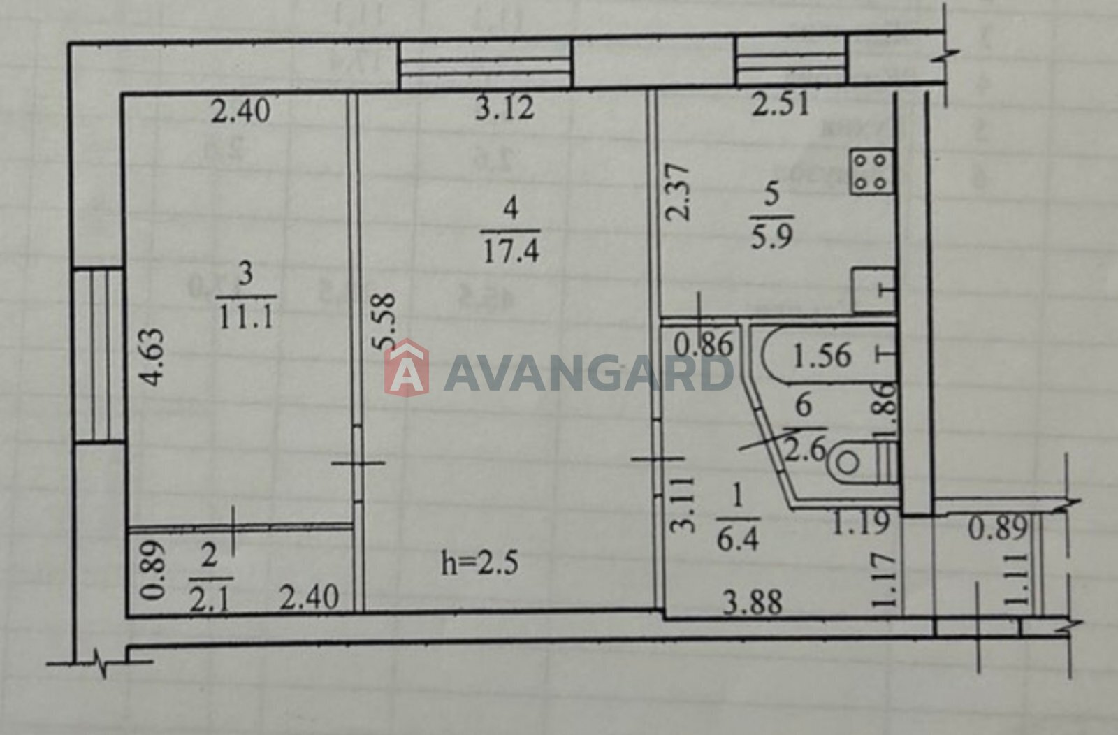 2 кім. квартира, 45.5/28.5/6 кв. м., 2/5 поверх фото 7 2 кім. квартира, 45.5/28.5/6 кв. м., 2/5 поверх фото 7