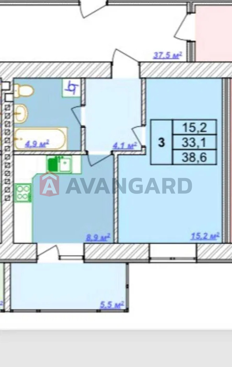 1 кім. квартира, 38/-/8 кв. м., 3/5 поверх фото 6 1 кім. квартира, 38/-/8 кв. м., 3/5 поверх фото 6