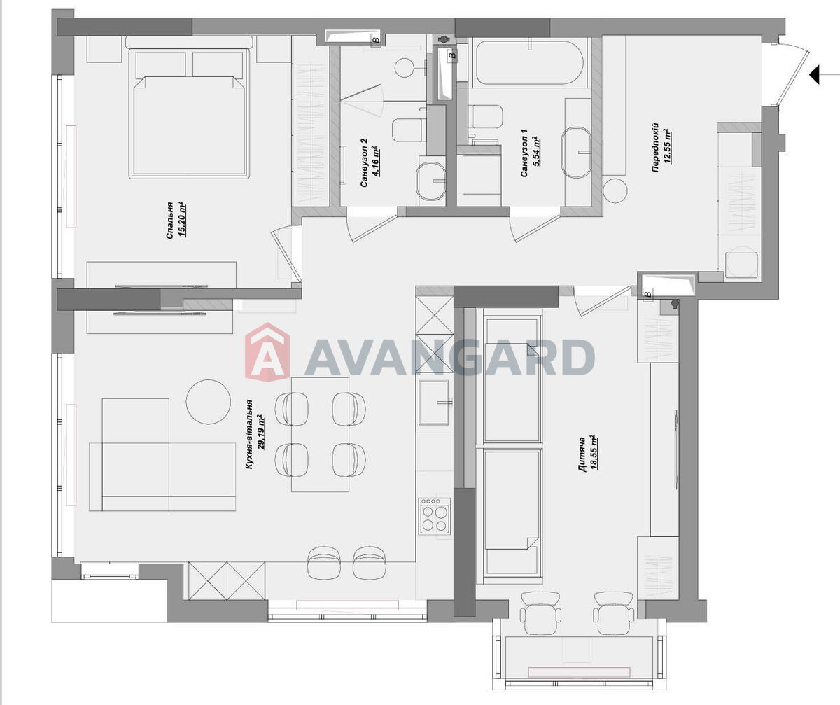 2 кім. квартира, 90/38.5/29 кв. м., 12/26 поверх фото 1 2 кім. квартира, 90/38.5/29 кв. м., 12/26 поверх фото 1