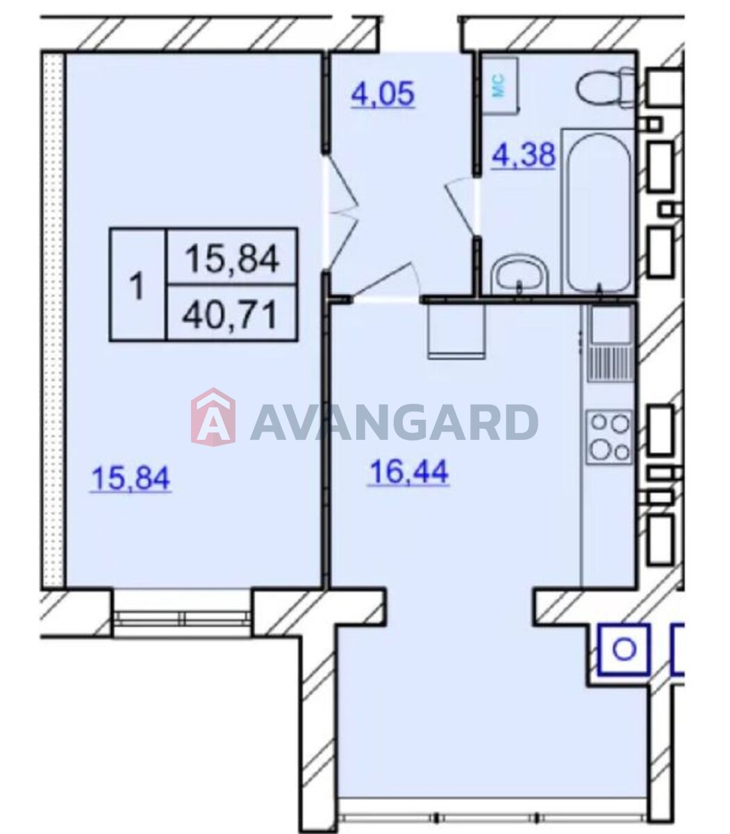 1 кім. квартира, 41/-/16 кв. м., 7/9 поверх фото 3 1 кім. квартира, 41/-/16 кв. м., 7/9 поверх фото 3