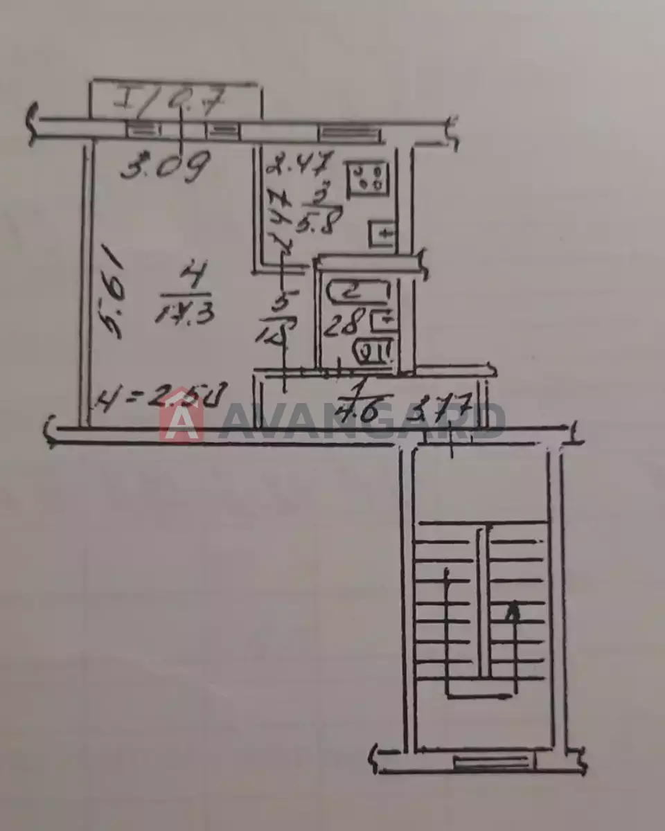 1 кім. квартира, 33/17/5 кв. м., 2/5 поверх фото 3 1 кім. квартира, 33/17/5 кв. м., 2/5 поверх фото 3