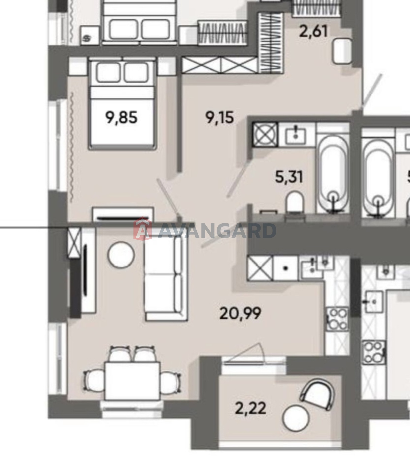1 кім. квартира, 50.13/9.85/20.99 кв. м., 6/8 поверх фото 5 1 кім. квартира, 50.13/9.85/20.99 кв. м., 6/8 поверх фото 5