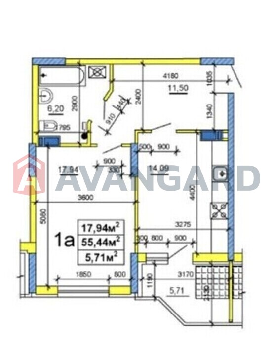 1 кім. квартира, 55/-/30 кв. м., 11/17 поверх фото 6 1 кім. квартира, 55/-/30 кв. м., 11/17 поверх фото 6