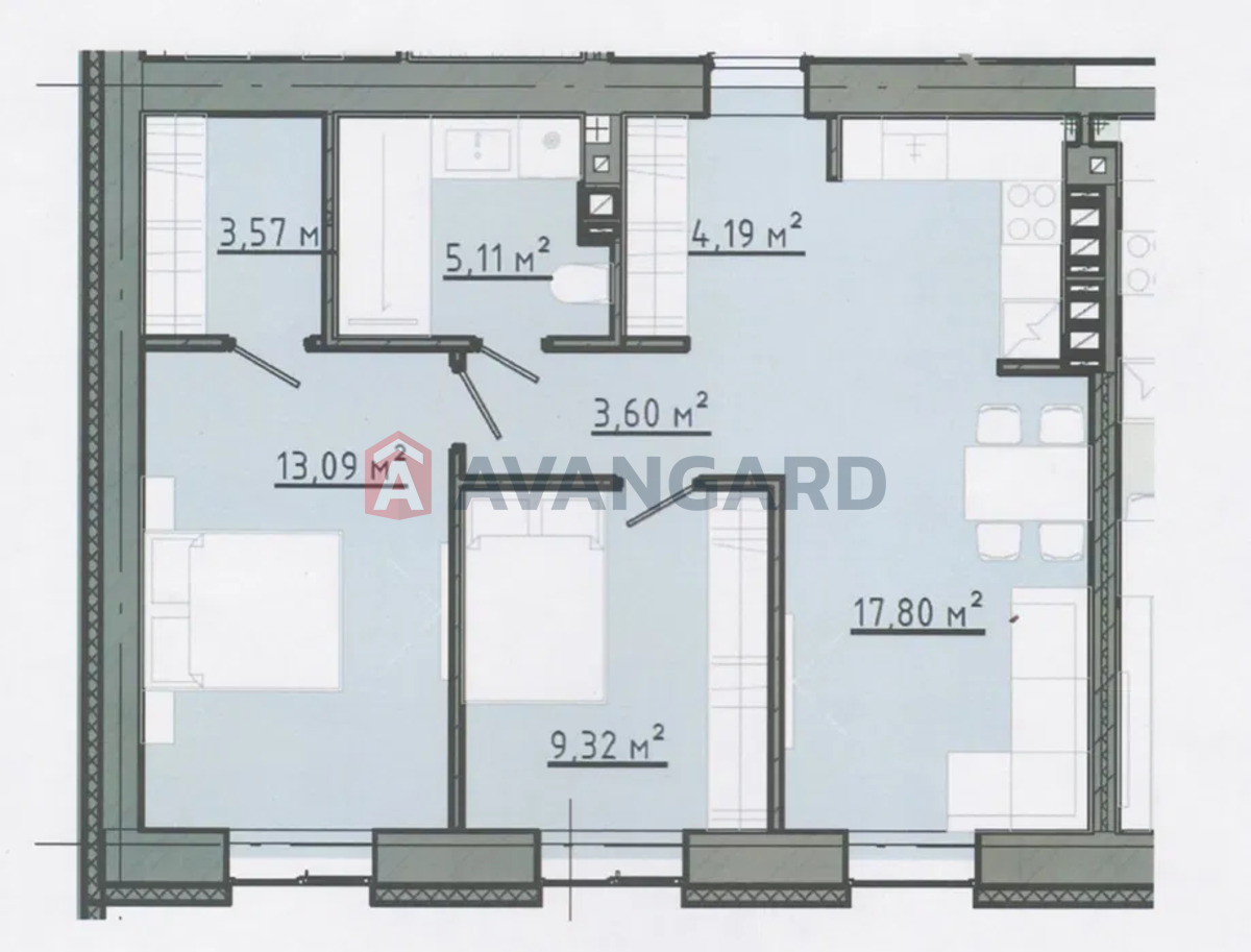 2 кім. квартира, 58/-/17 кв. м., 7/10 поверх фото 1 2 кім. квартира, 58/-/17 кв. м., 7/10 поверх фото 1