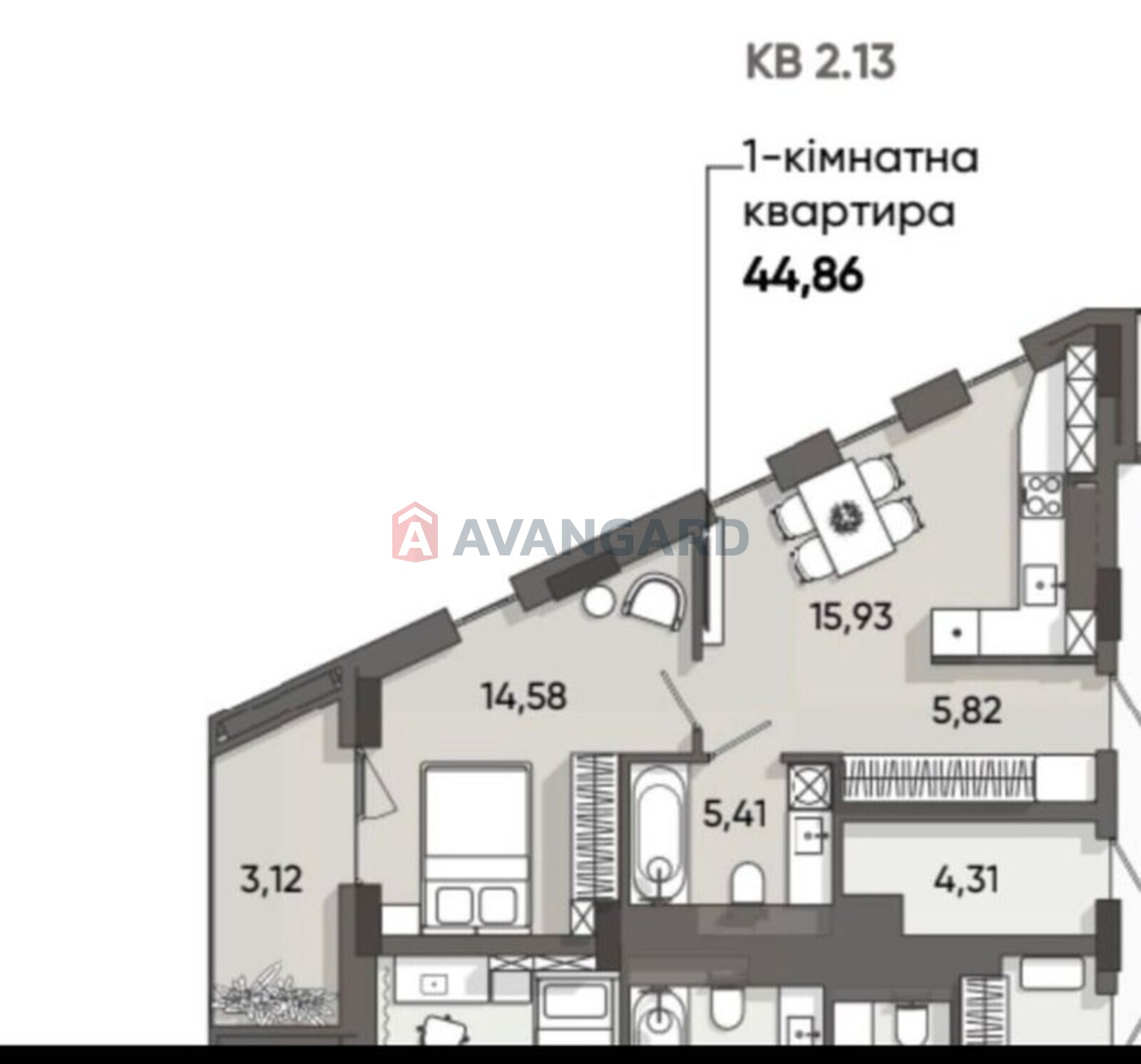 1 комн. квартира, 44,86/-/15 кв. м., 5/8 этаж фото 4 1 комн. квартира, 44,86/-/15 кв. м., 5/8 этаж фото 4