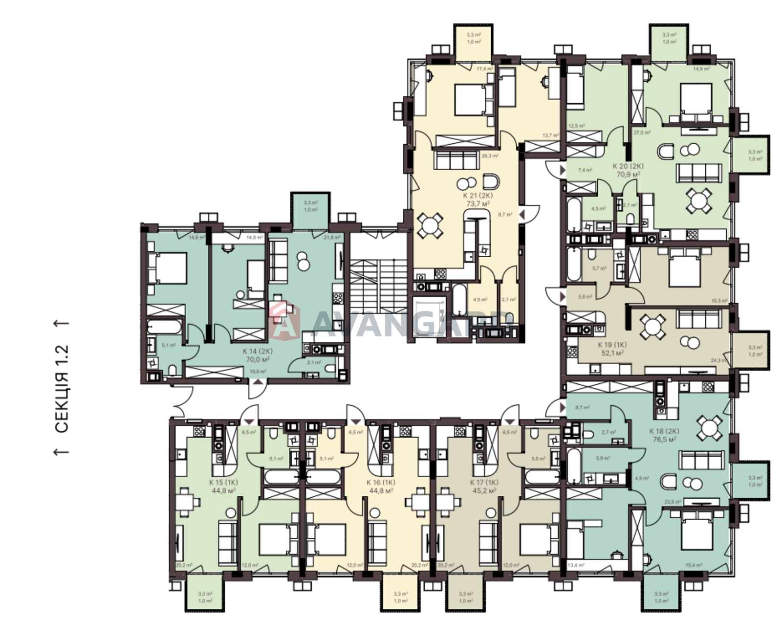 1 кім. квартира, 44/12/21 кв. м., 3/7 поверх фото 14 1 кім. квартира, 44/12/21 кв. м., 3/7 поверх фото 14
