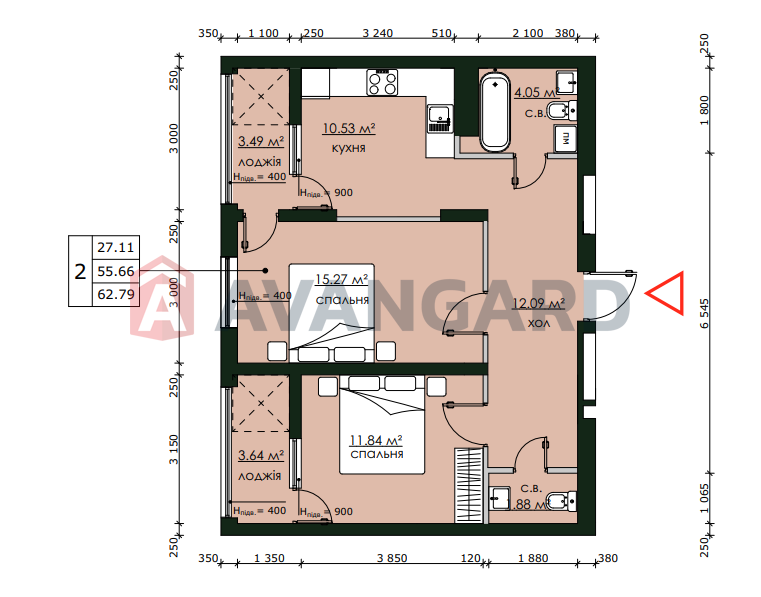 2 комн. квартира, 62,79/27,11/10,53 кв. м., 5/16 этаж фото 7 2 комн. квартира, 62,79/27,11/10,53 кв. м., 5/16 этаж фото 7
