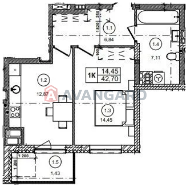 1 комн. квартира, 42.70/-/12.87 кв. м., 4/10 этаж фото 1 1 комн. квартира, 42.70/-/12.87 кв. м., 4/10 этаж фото 1