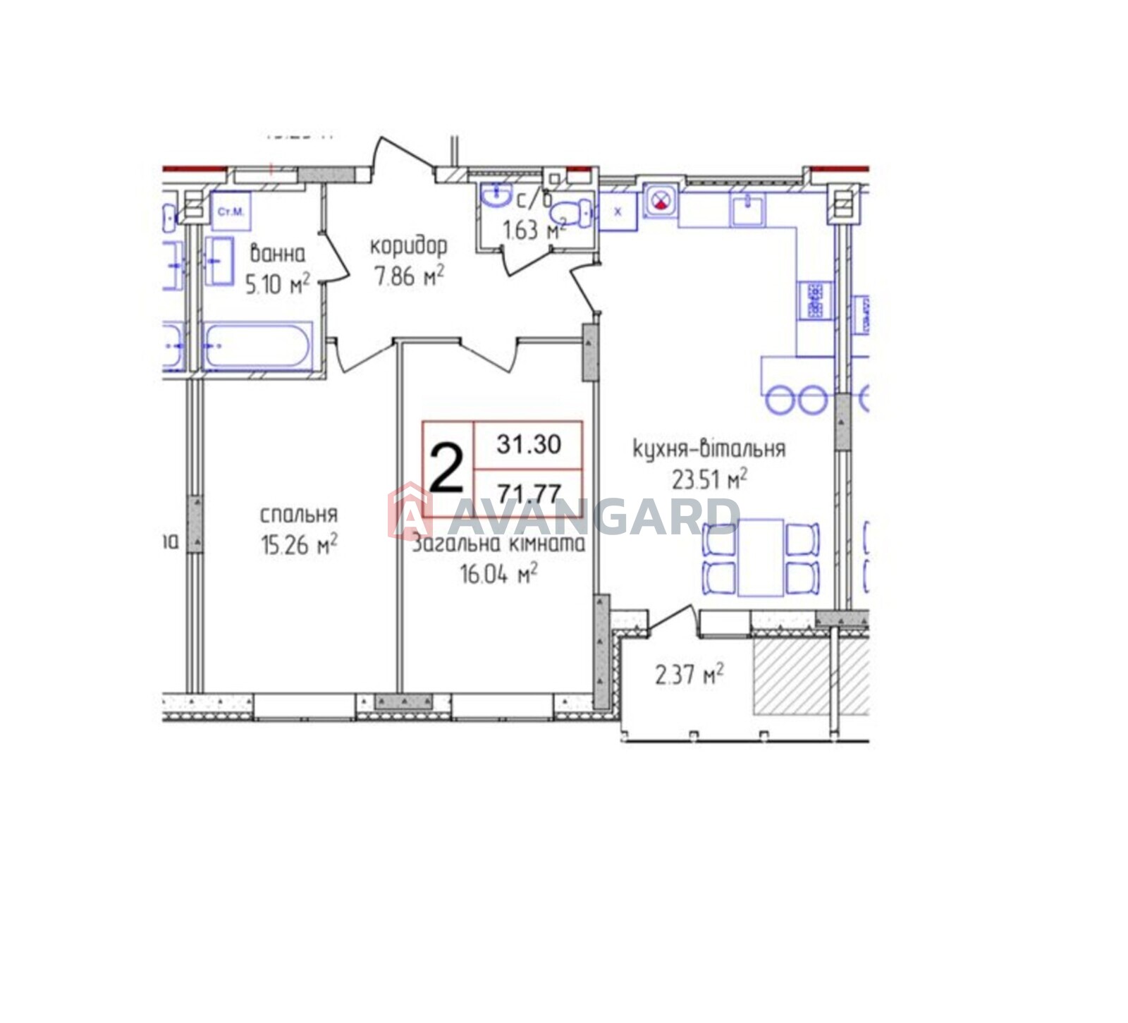 2 кім. квартира, 70/-/15 кв. м., 2/10 поверх фото 3 2 кім. квартира, 70/-/15 кв. м., 2/10 поверх фото 3