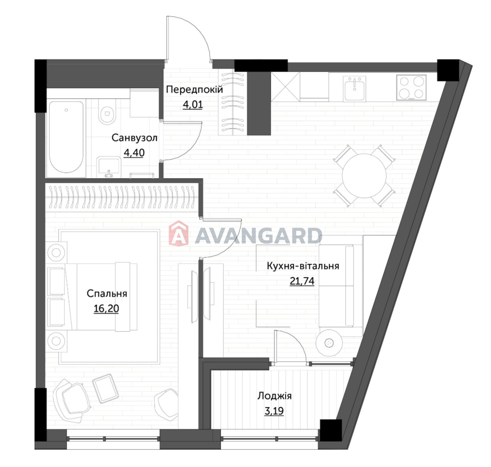 1 кім. квартира, 49,54/16,20/21,74 кв. м., 5/14 поверх фото 1 1 кім. квартира, 49,54/16,20/21,74 кв. м., 5/14 поверх фото 1
