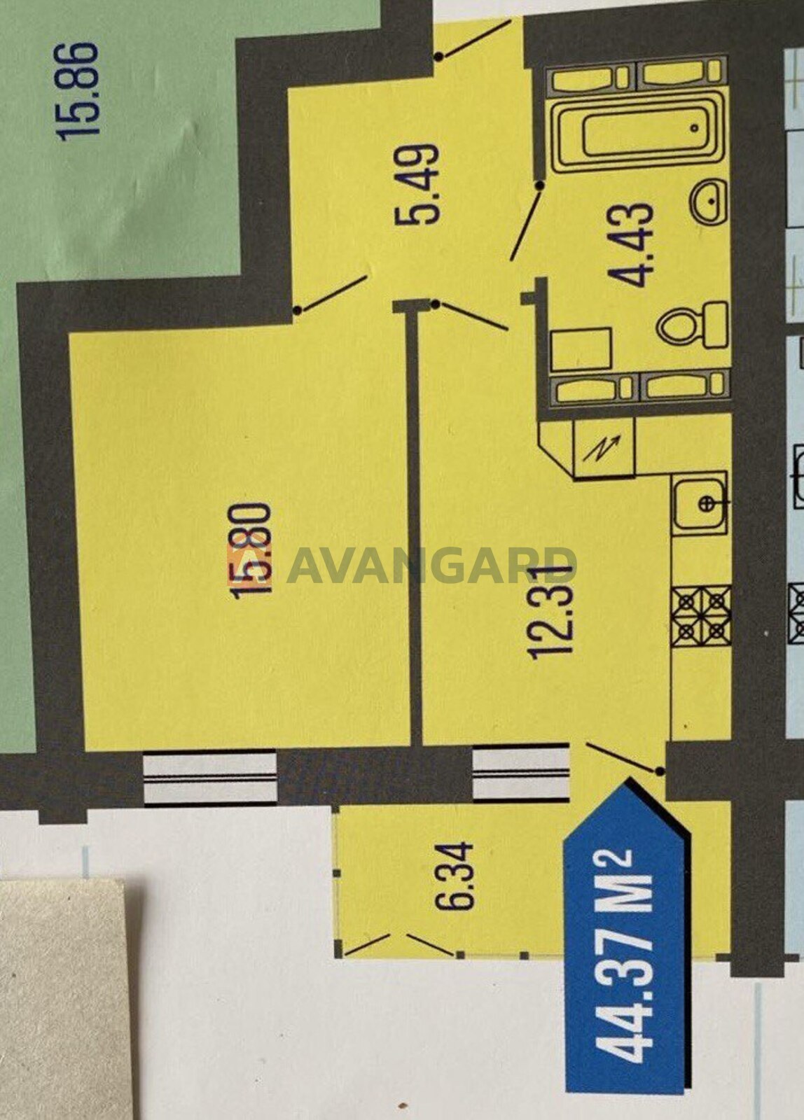 1 комн. квартира, 44,4/-/15,8 кв. м., 9/17 этаж фото 10 1 комн. квартира, 44,4/-/15,8 кв. м., 9/17 этаж фото 10