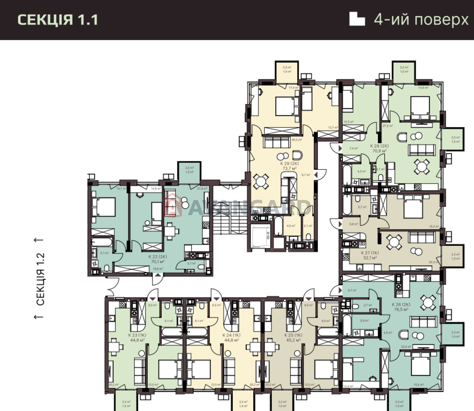 1 кім. квартира, 44/12/21 кв. м., 3/7 поверх фото 16 1 кім. квартира, 44/12/21 кв. м., 3/7 поверх фото 16