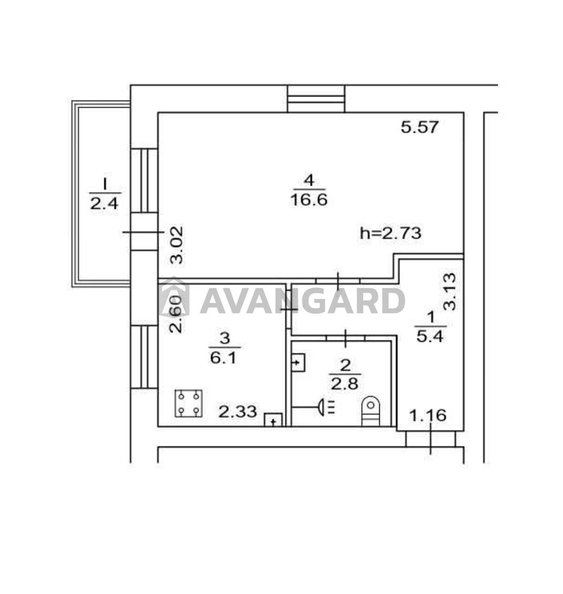 1 кім. квартира, 33/-/6 кв. м., 2/5 поверх фото 3 1 кім. квартира, 33/-/6 кв. м., 2/5 поверх фото 3