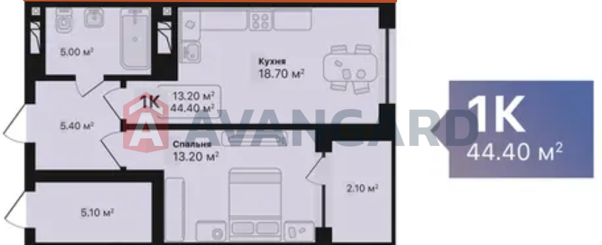 1 кім. квартира, 44,4/13,20/18,70 кв. м., 12/16 поверх фото 6 1 кім. квартира, 44,4/13,20/18,70 кв. м., 12/16 поверх фото 6