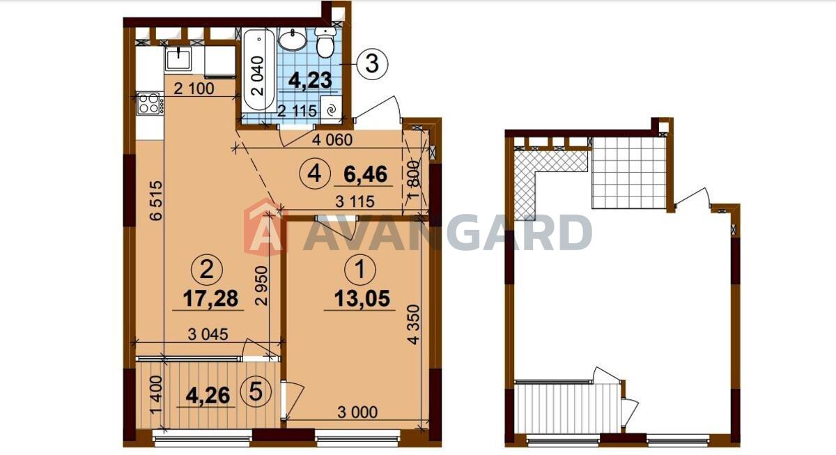 1 комн. квартира, 45.28 / 13.05 / 21.54 м? кв. м., 23/26 этаж фото 2 1 комн. квартира, 45.28 / 13.05 / 21.54 м? кв. м., 23/26 этаж фото 2