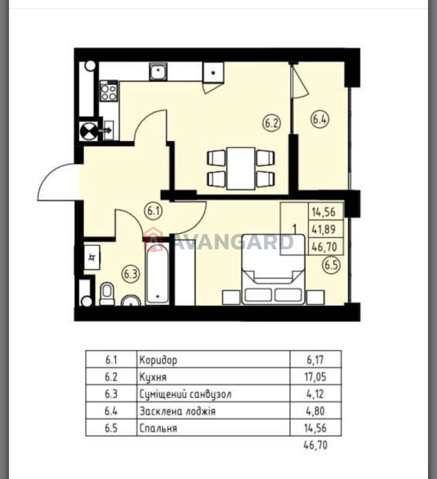 1 кім. квартира, 48,1/17,2/14,56 кв. м., 2/6 поверх фото 4 1 кім. квартира, 48,1/17,2/14,56 кв. м., 2/6 поверх фото 4