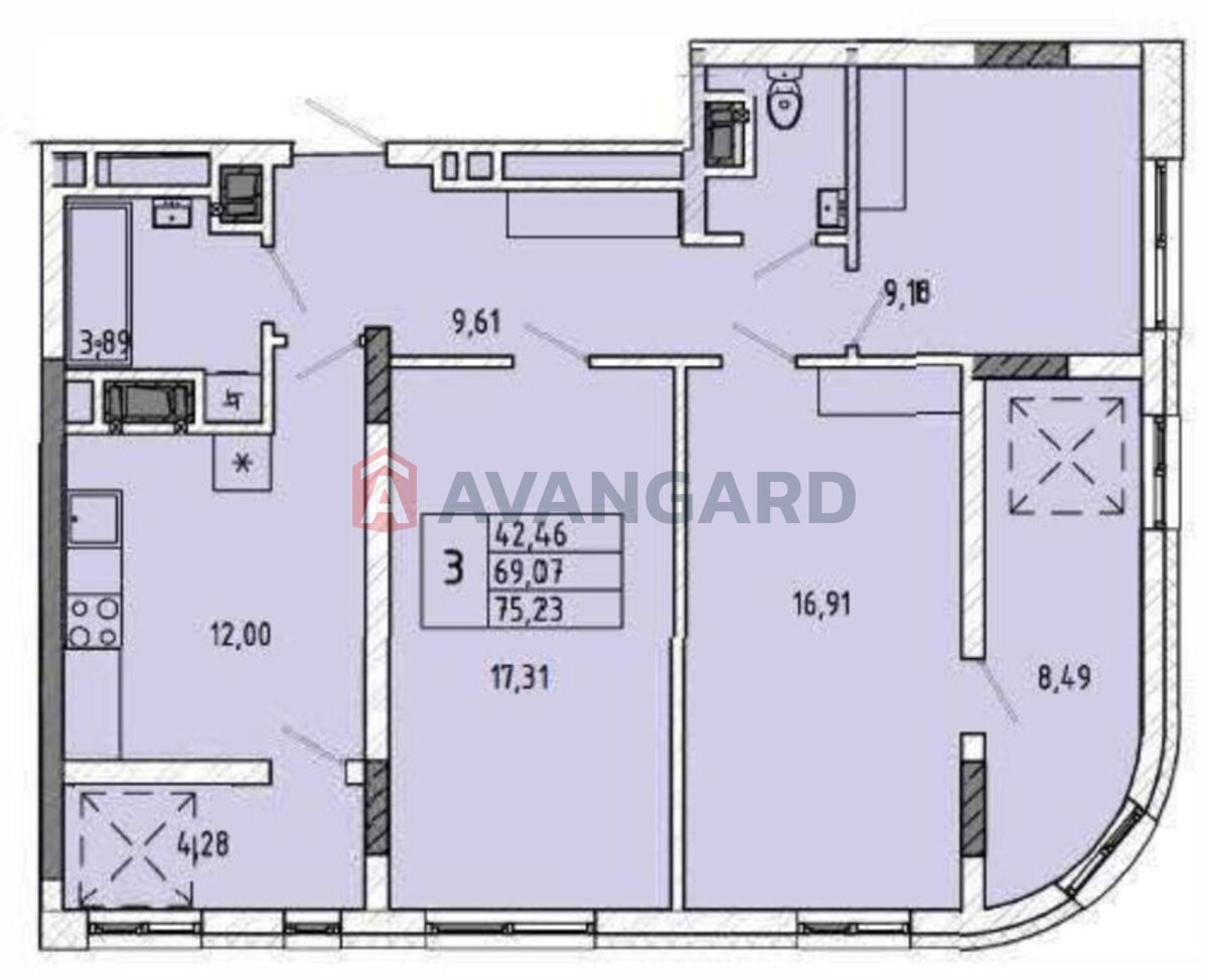 3 комн. квартира, 75/-/12 кв. м., 5/9 этаж фото 4 3 комн. квартира, 75/-/12 кв. м., 5/9 этаж фото 4