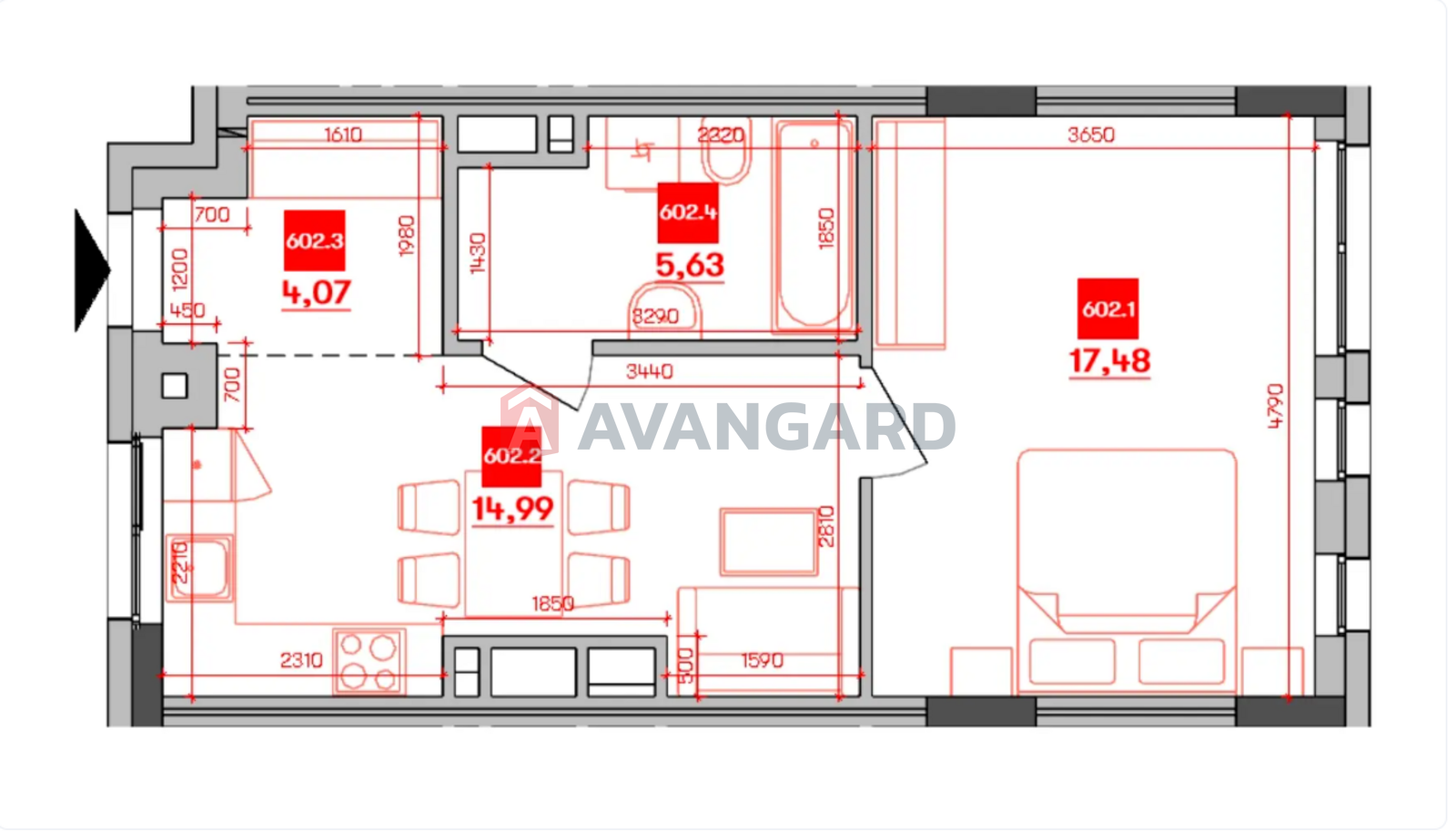 1 кім. квартира, 42,17/-/14,99 кв. м., 2/7 поверх фото 8 1 кім. квартира, 42,17/-/14,99 кв. м., 2/7 поверх фото 8